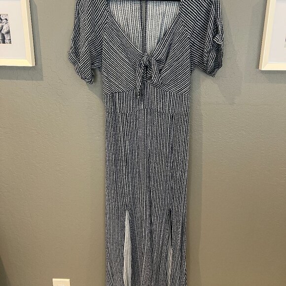 Artemis Printed Tie Front Midi Dress - Navy - Medium - Picture 3 of 3